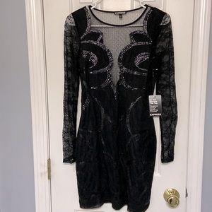 Express sexy black sequin sheer lace sleeve dress